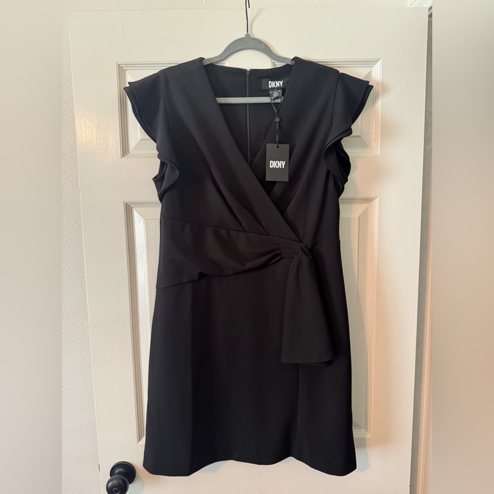 DKNY Black Wrap-Front Mini Dress